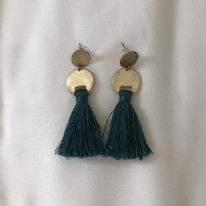 Teal Tassel Statement Earrings